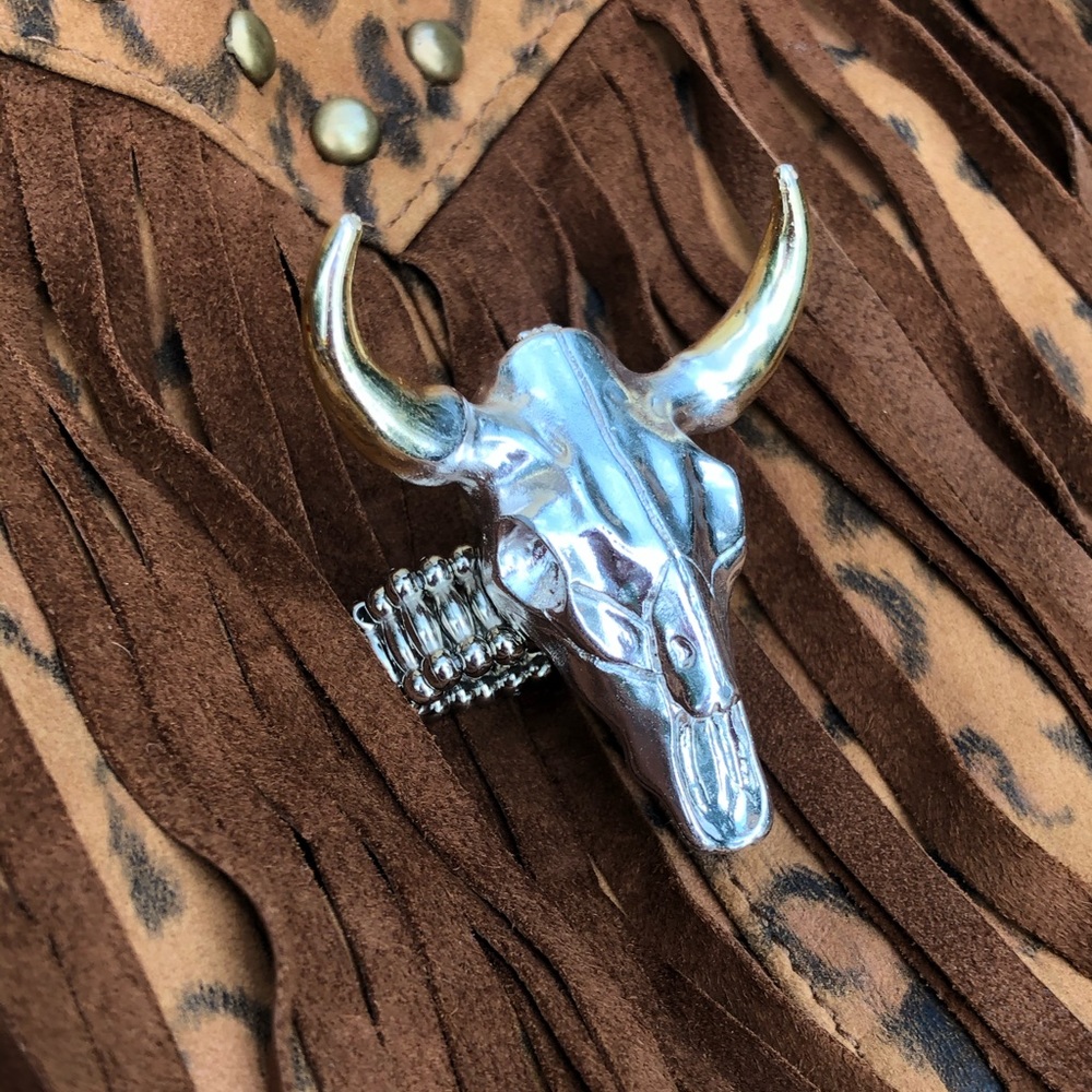 Western cowgirl Gypsy bull skull bovine ring